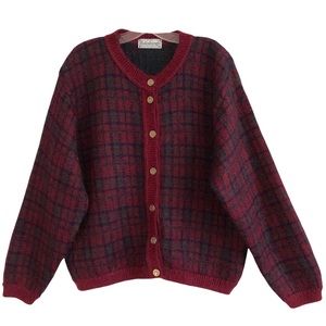 Vintage Edinburgh Red Plaid Mohair Cardigan L